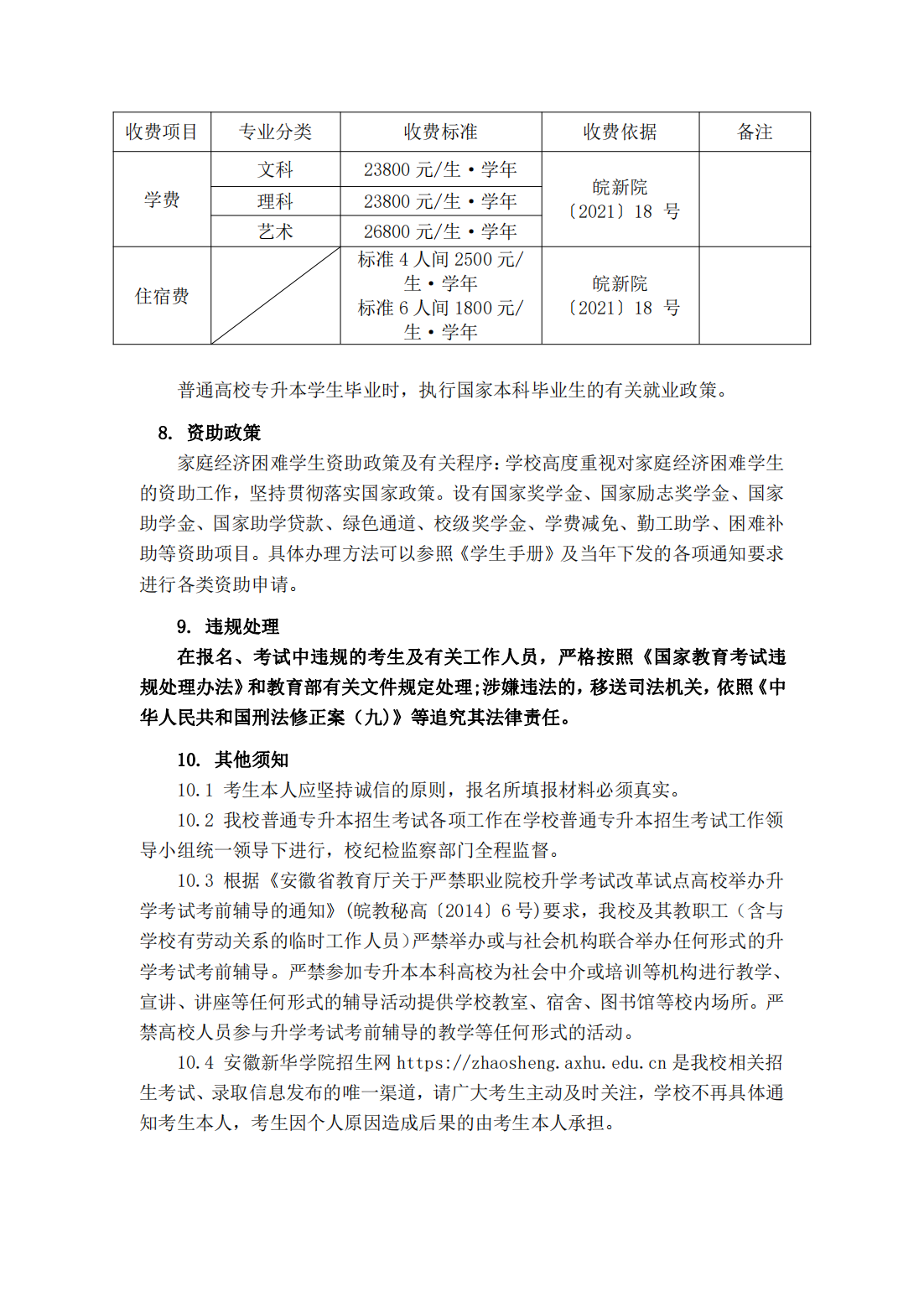 安徽新华学院 2022 年普通高校专升本招生章程